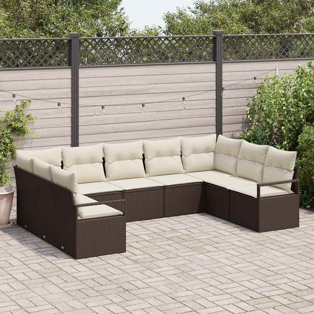 Garten-Sofa-Set mit Kissen mit Speicher 9 pcs Braun und Creme